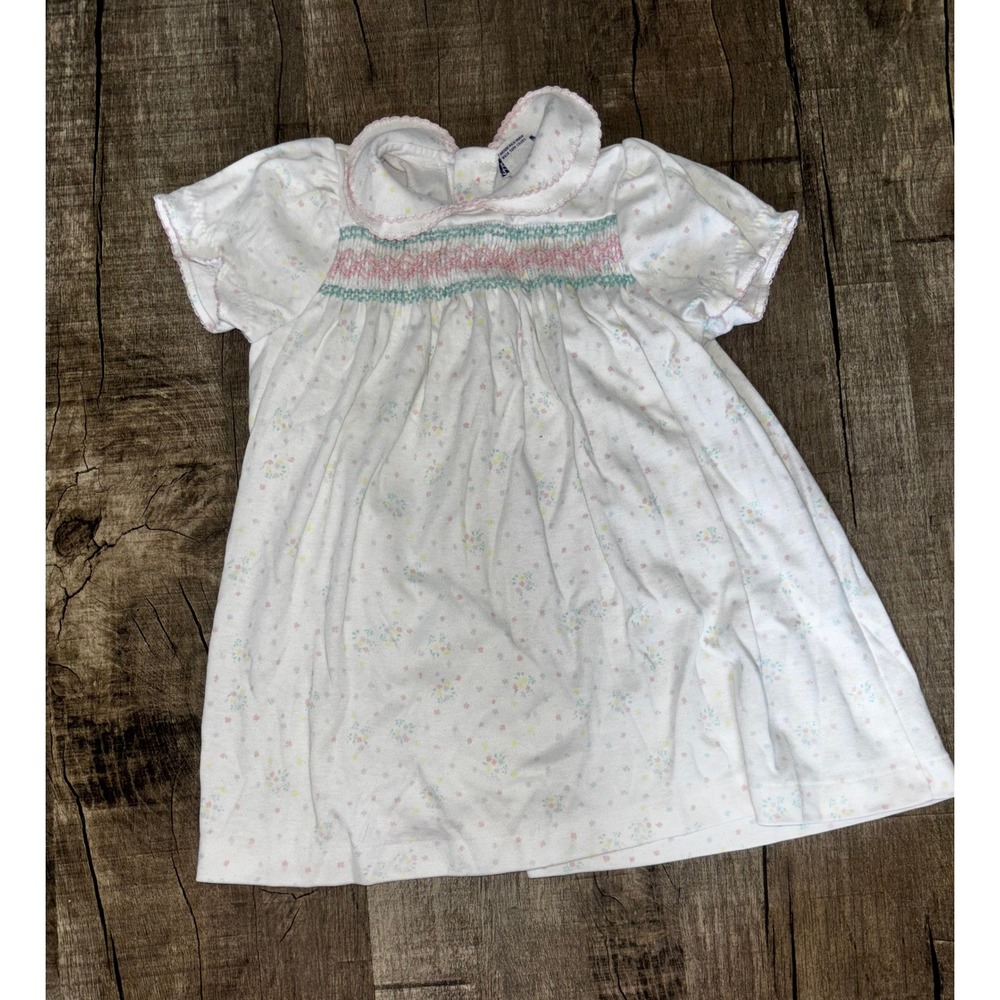 Vintage Polly Flinders Girls Smocked Floral‎ Dress 4T White Pink Green USA Made